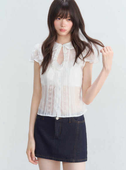 Ruffle Collar Embroidered Blouse