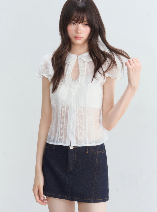 Ruffle Collar Embroidered Blouse