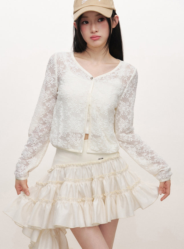 Cascading Ruffle Mini Skirt - Light Yellow