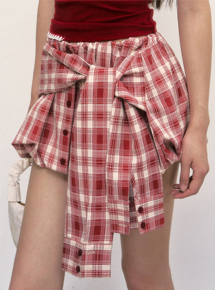 Plaid Wrap Mini Skirt