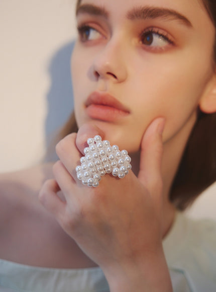 Pearly Heart Cluster Statement Ring