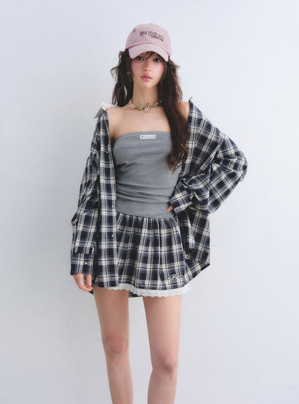 Check Layered Mini Dress Set