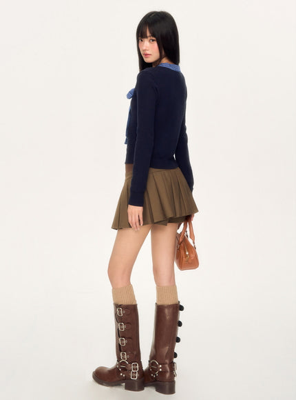 Tie Waist Pleated Mini Skirt