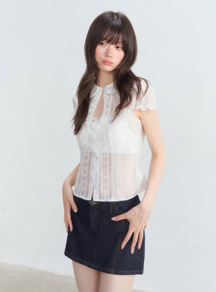 Ruffle Collar Embroidered Blouse