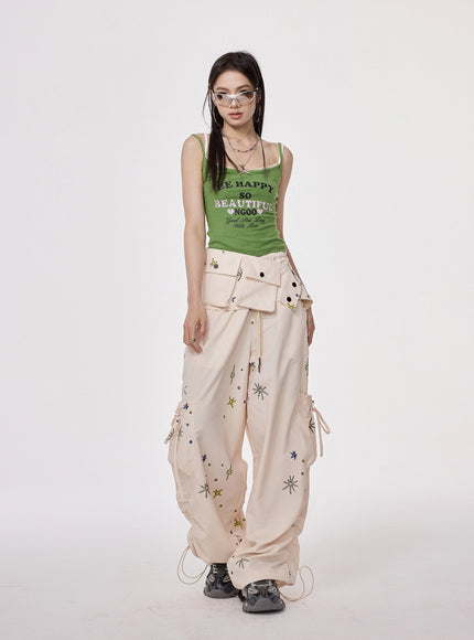 Star Embroidered Relaxed Cargo Pants