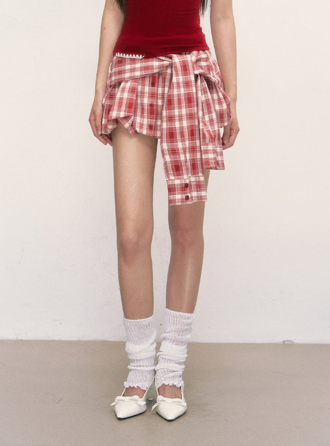 Plaid Wrap Mini Skirt