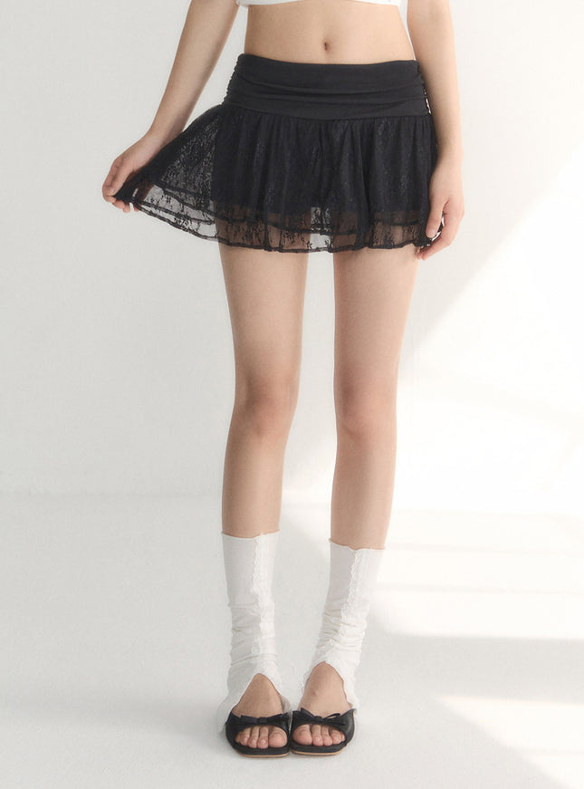 Lace Trim Tiered Mini Skirt