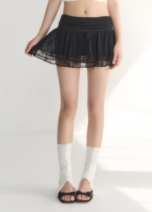 Lace Trim Tiered Mini Skirt