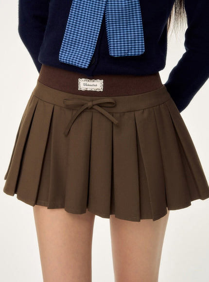 Tie Waist Pleated Mini Skirt
