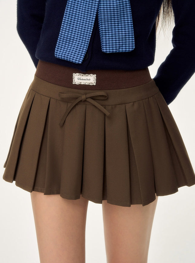 Tie Waist Pleated Mini Skirt