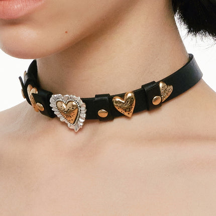 Vintage Ruffle Heart Leather Choker