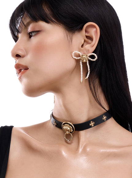 Lion Emblem Leather Choker Necklace