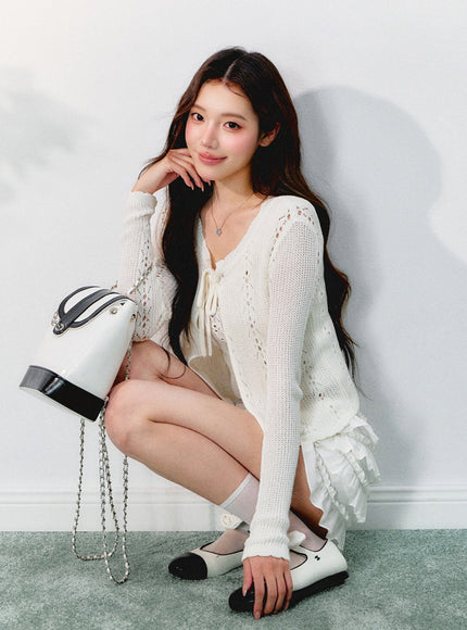 Sheer Knit Cardigan and Sleeveless Inner Top Set