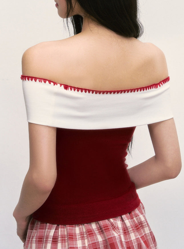 Contrast Off-Shoulder Slim Top