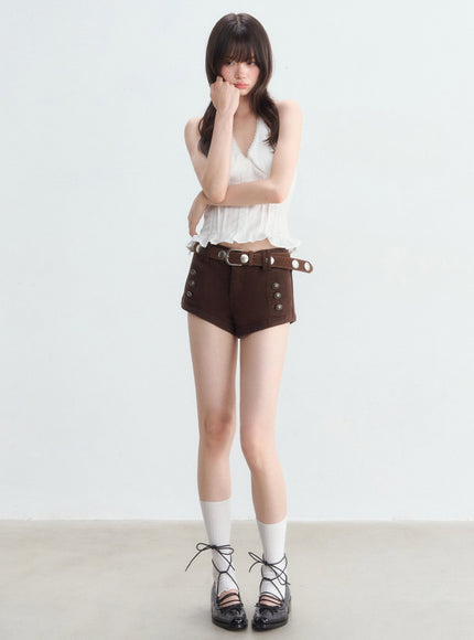 Button Cotton Twill Shorts
