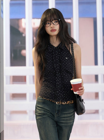 Sleeveless Polka Dot Shirt