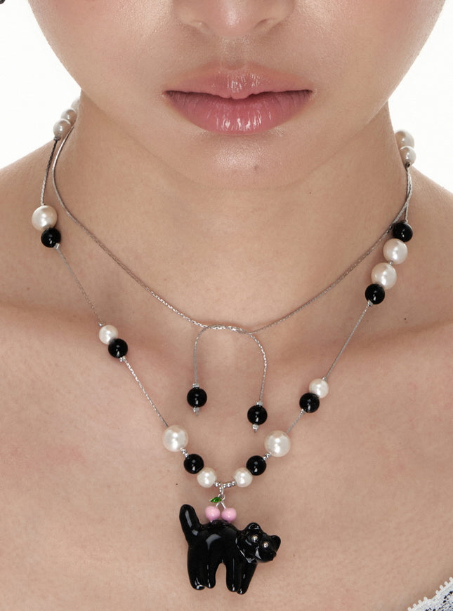 Cherry Cat Beaded Necklace