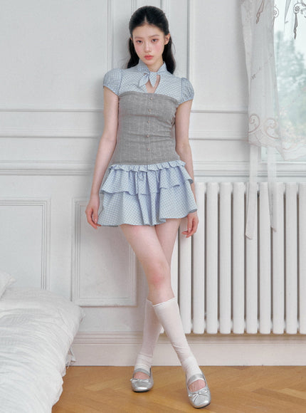 Checked Layered Corset Top & Ruffle Skirt Set