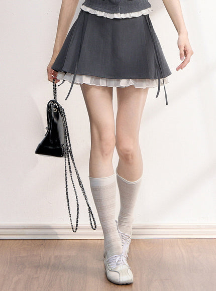 Bow Tie Knit Top & Pleated Mini Skirt Set