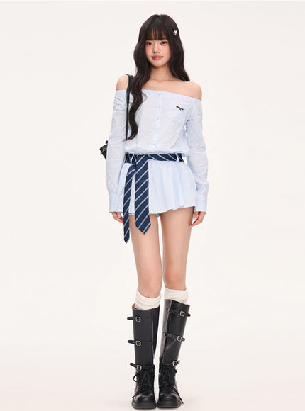 Stripe Off-Shoulder Shirt Dress