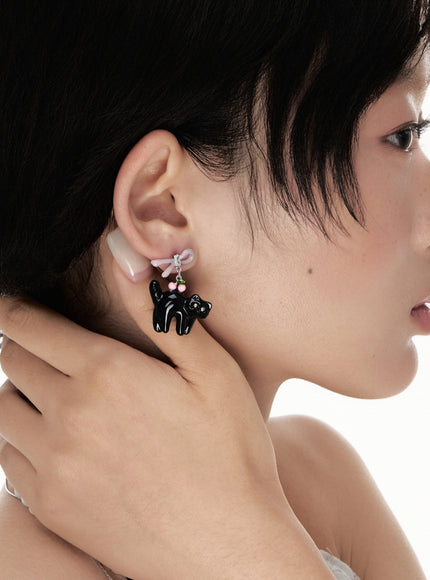 Cherry Cat Ribbon Earrings