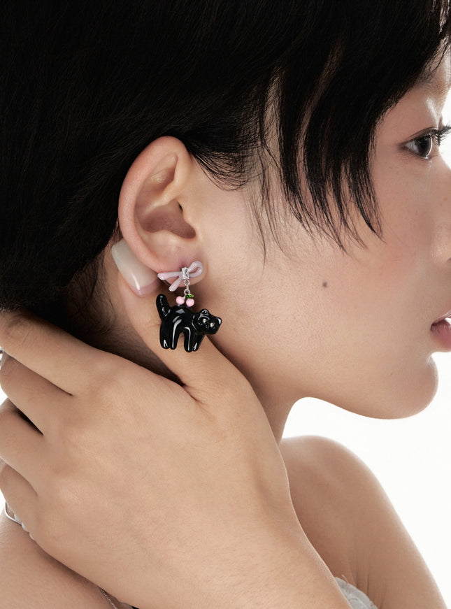 Cherry Cat Ribbon Earrings