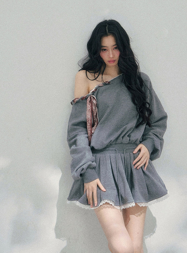 Bow Off-Shoulder Sweatshirt Dress