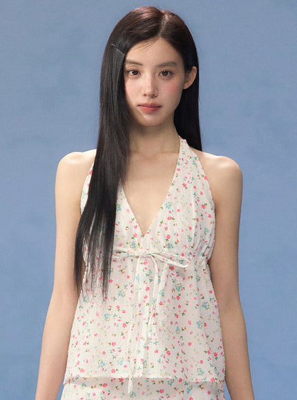Floral Halter Neck Peplum Top