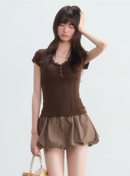Ruched Button Tencel Top