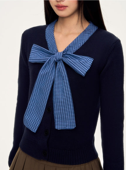Gingham Bow Knit Top