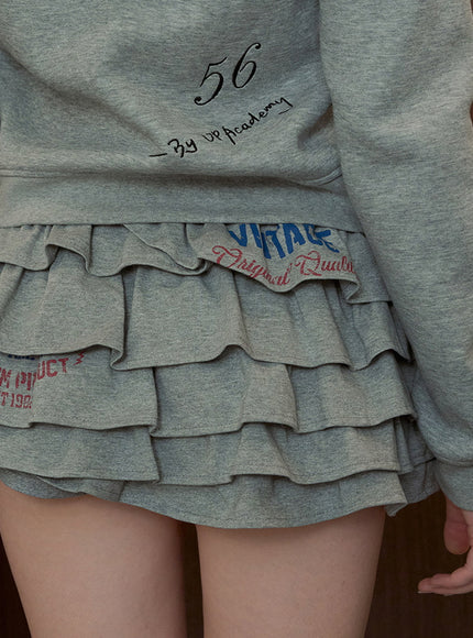 Layered Graphic Ruffle Mini Skirt - Grey