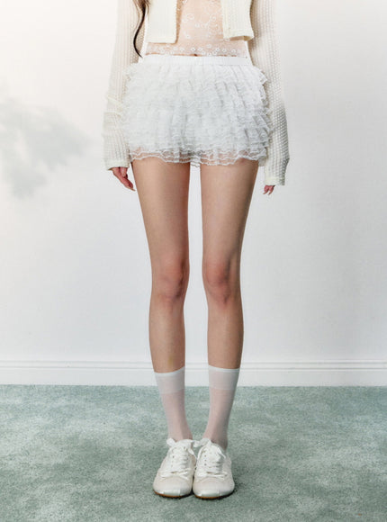 Layered Lace Ruffle Mini Skirt
