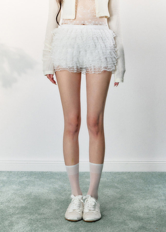 Layered Lace Ruffle Mini Skirt