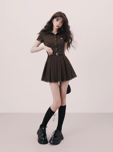 Collared Pleated Mini Dress