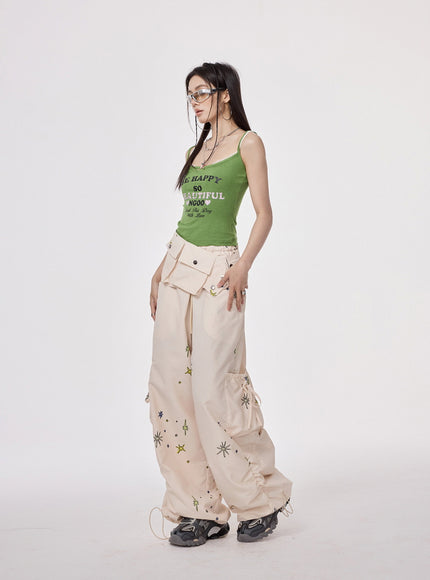 Star Embroidered Relaxed Cargo Pants