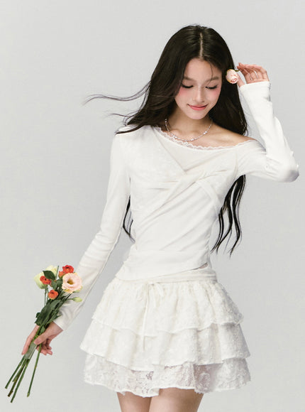 Lace Trim One-Shoulder Top