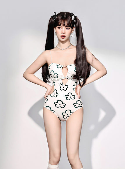 Floral Cut-Out Strap One-Piece Swimsuit