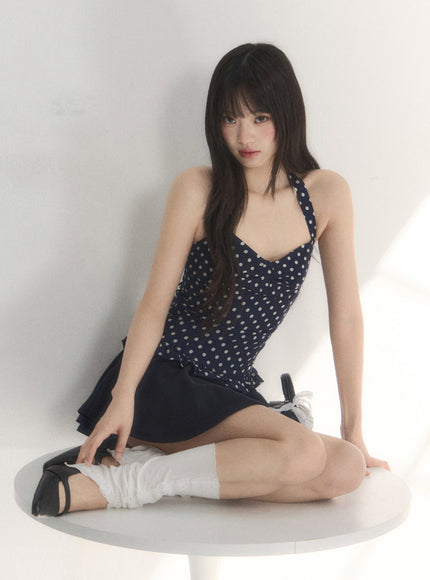 Polka Dot Ruffle Hem Cami Top