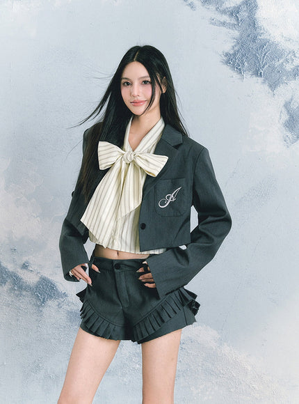 Cropped Blazer & Pleated Shorts Set