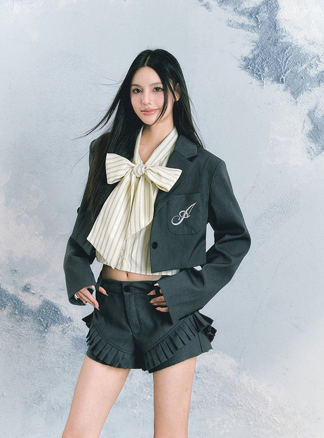 Cropped Blazer & Pleated Shorts Set