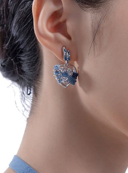 Frayed Heart Denim Earrings