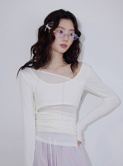 Sheer Layered Wrap Detail Top