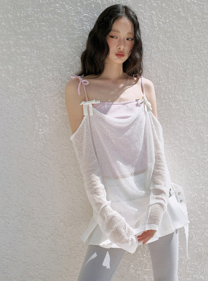Bow Strap Knit Cami Top