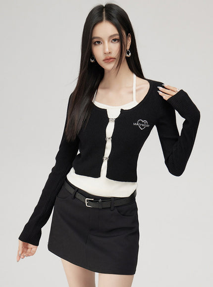 Layered Button Knit Crop Top