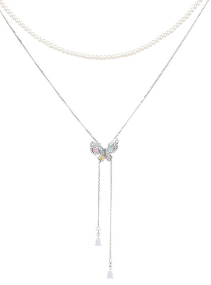 Butterfly Pearl Lariat Necklace