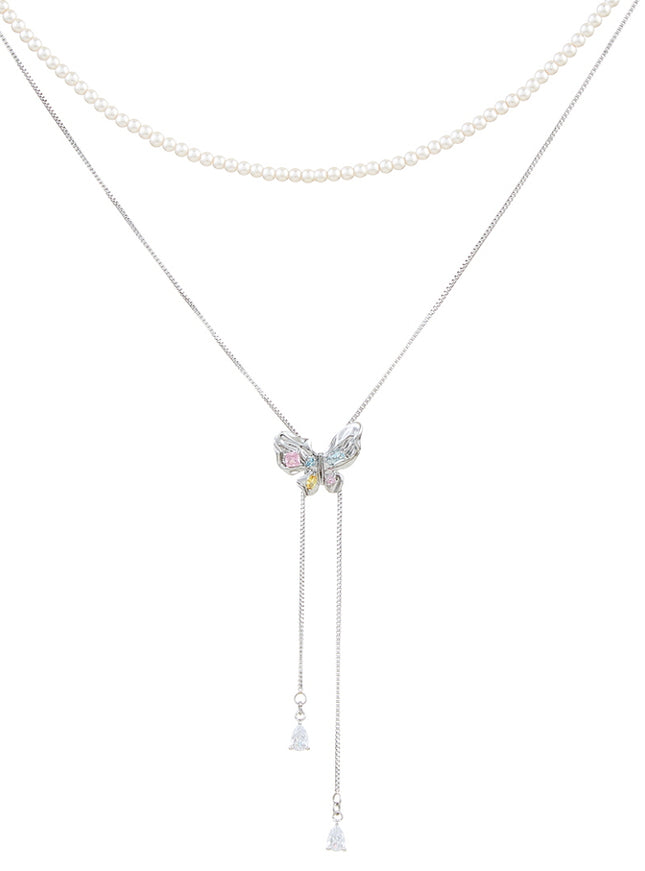 Butterfly Pearl Lariat Necklace