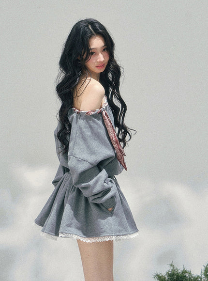 Bow Off-Shoulder Sweatshirt Dress
