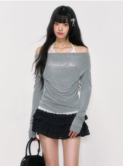 Layered Off-Shoulder Script Top