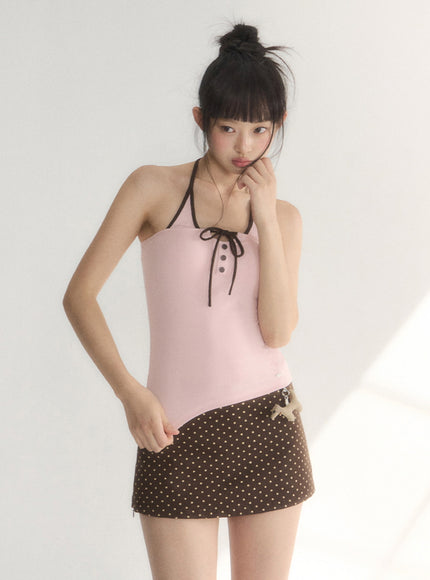 Contrast Trim Halter Knit Top
