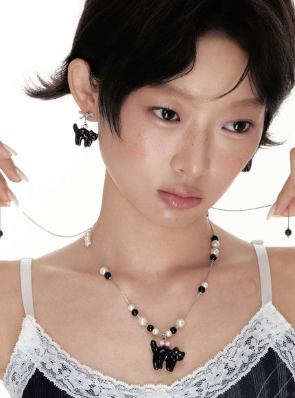 Cherry Cat Beaded Necklace